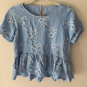 Light blue and white flower top